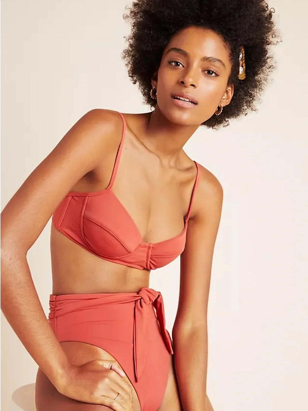 NWT Mara Hoffman Lua Riad Bikini Top Medium Red Orange Bustier